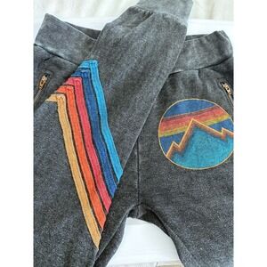 Aviator Nation Women's Joggers Mountain Circle Chevron Stripe Gray Small Flaw